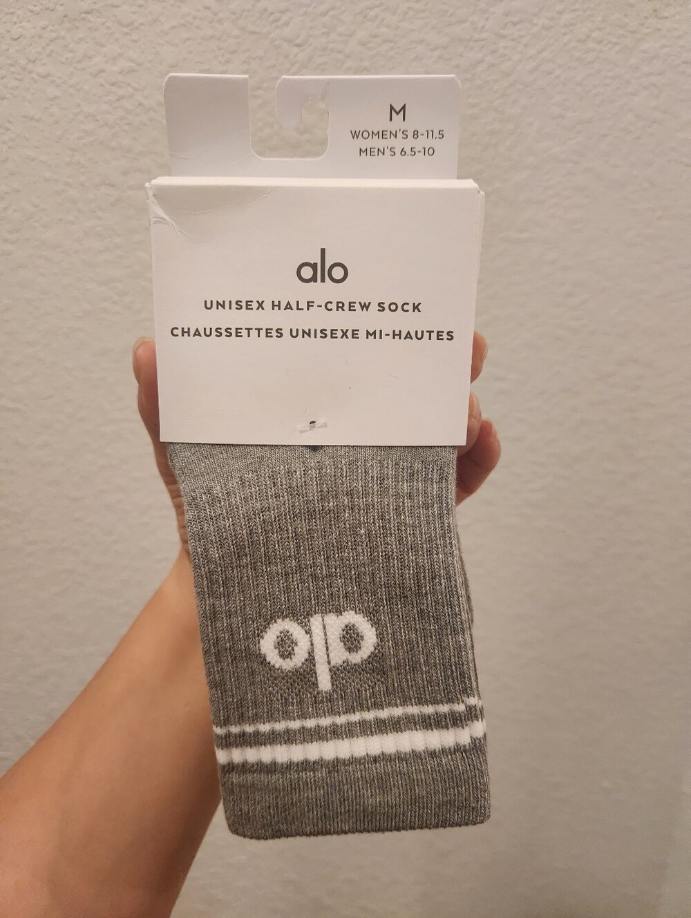ALO Unisex Half-Crew Socks - Gray with White Stripe